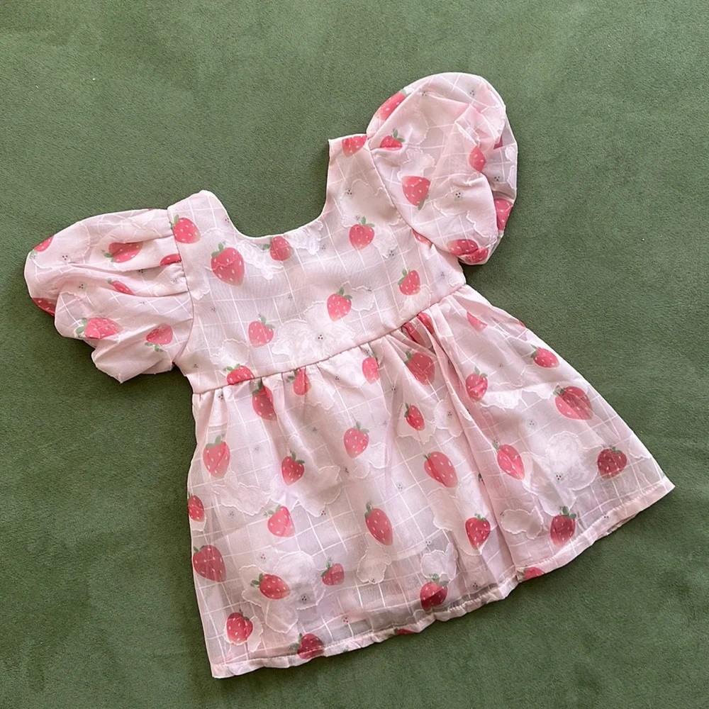 NWT Girl’s Hand Made Pink Strawberry Dress - Picture 1 of 2